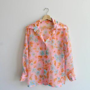 Vintage Sheer Neon Button-up Shirt by Oak Hill